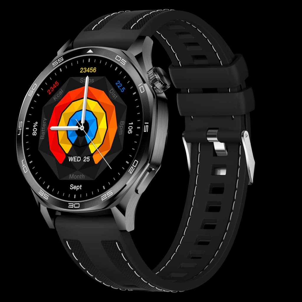 AuraFit AM29 1.43" AMOLED Smartwatch – Black (Includes Free Extra Strap)