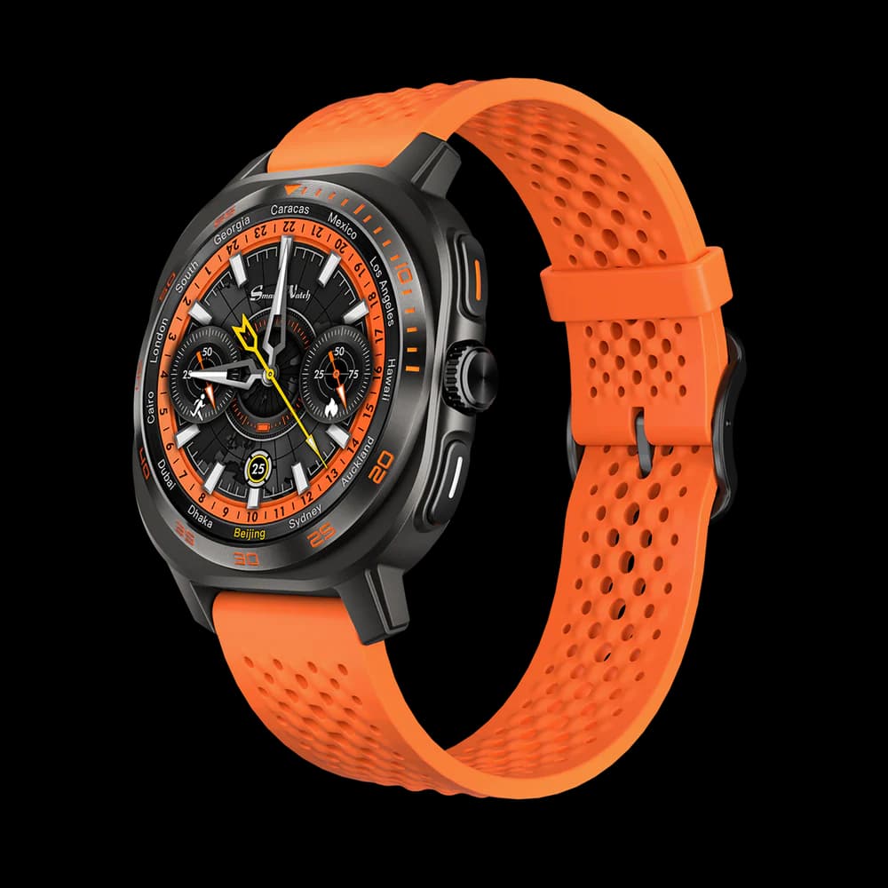 AuraFit AM32 1.43" AMOLED Smartwatch – Silver with Orange Strap (Includes Free Extra Strap)